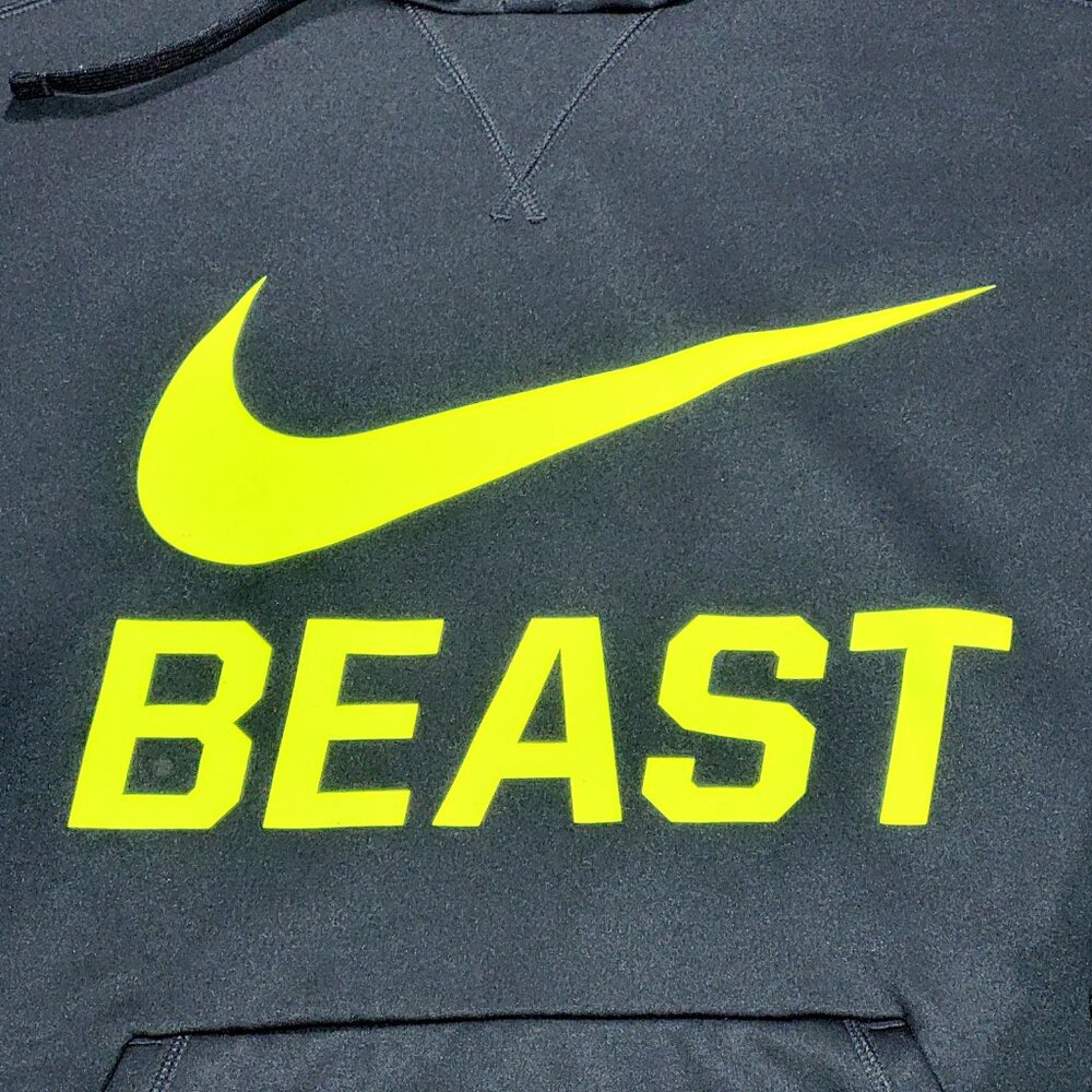 Nike Therma Fit BEAST Hoodie Sweatshirt Men M Black Yellow Swoosh Logo Pullover - Picture 3 of 10